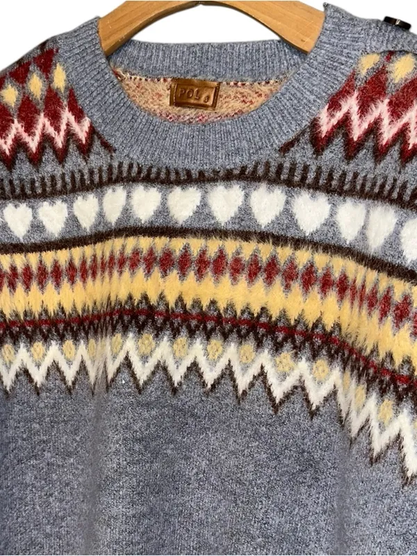 POL Women’s Size S Gray Yellow Maroon Fair Isle Crewneck Oversized Sweater - Image 3