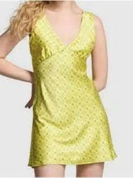 PINK by Frankie's Bikinis Yellow Floral Satin Dress Size Small - Image 3