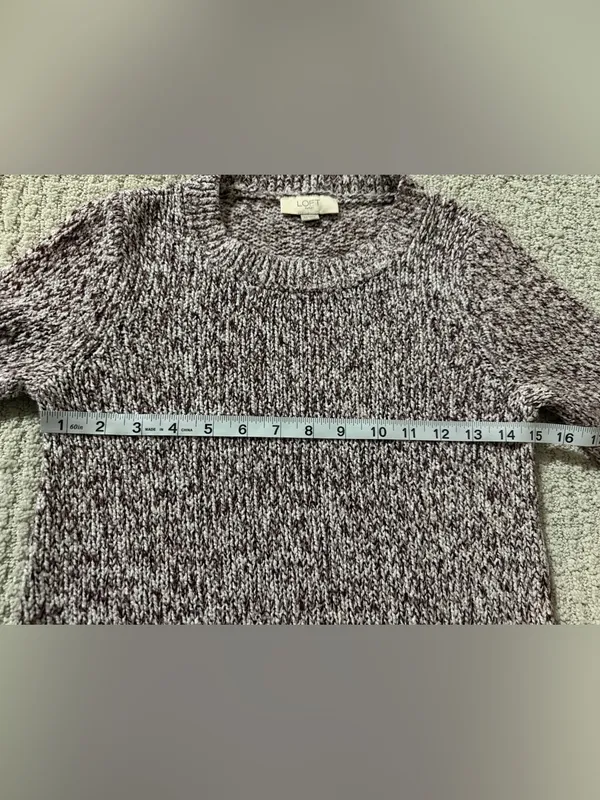LOFT Marled Knit Crewneck Sweater Women's XS Brown Cream Cotton Blend - Image 5