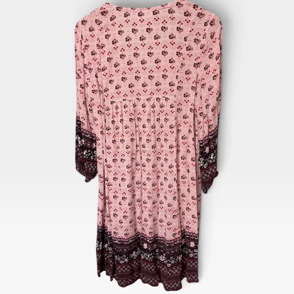 Knox Rose Pink Floral Boho Tassel Tie Long Sleeve Dress Medium - Image 3