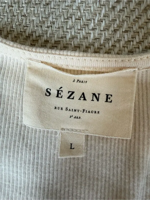 Sezane Cream Maia T-shirt Twist-Front Short Sleeve Top L - Image 5
