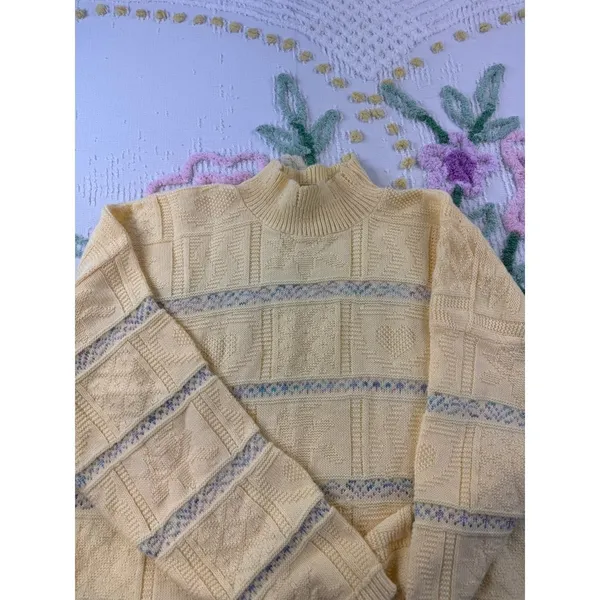 Vintage Basic Editions Knit Sweater Striped Cream Blue‎ Acrylic Size Medium Gold - Image 8