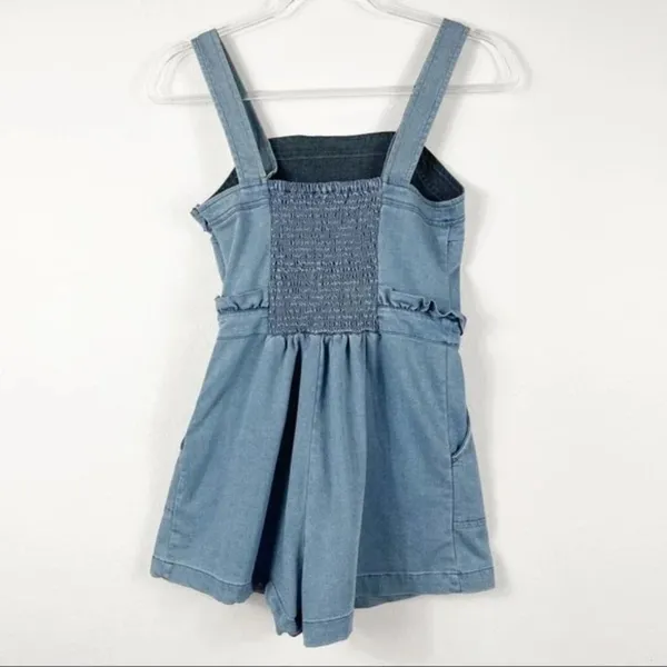 American Eagle Blue Chambray Shorts Overall Romper - Image 6