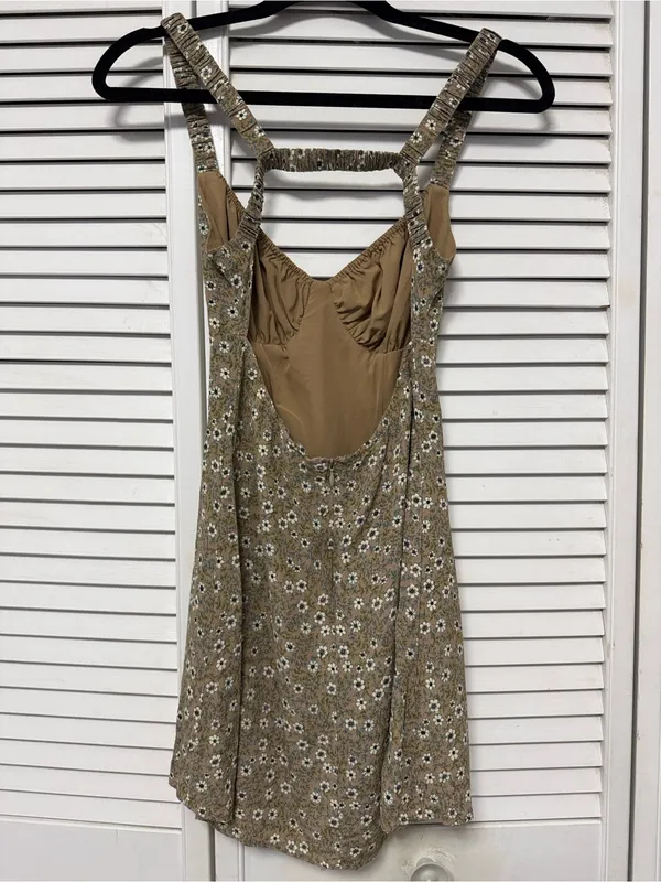 Floral Slip Mini Dress in Olive Sz small - Image 5