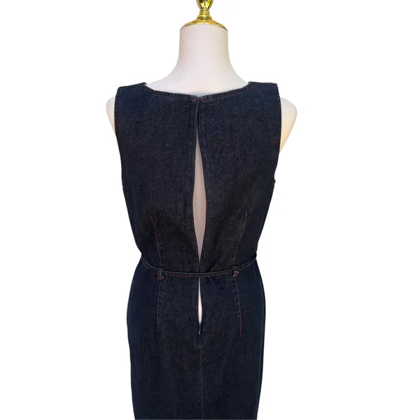 VTG Telluride Clothing Co Denim Dress 6 Blue Cotton V-Neck Tie Waist Western - Image 9