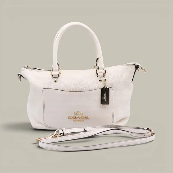 Coach Emma Satchel Women Small Cream Pebbled Leather Handbag F31466 Gold - Image 2