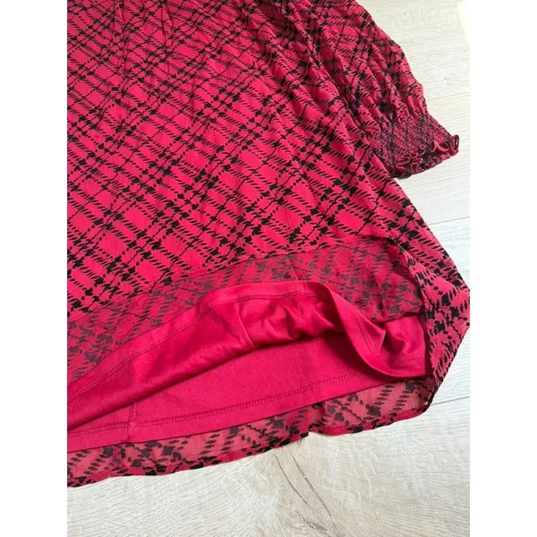 EUC Tommy Hilfiger Womens Red Flocked Plaid Flowy Dress velvet detail Size 14 - Image 6