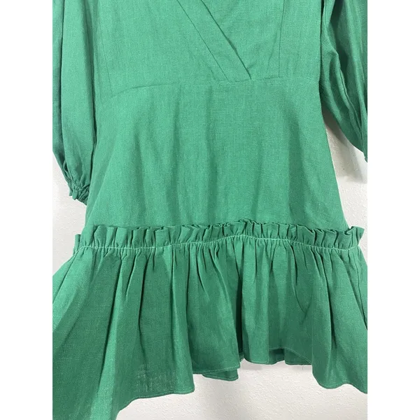 Karlie Emerald V-Neck Ruffle Mini Dress Size S 90% Ramie 10% Cotton 100% Rayón - Image 6