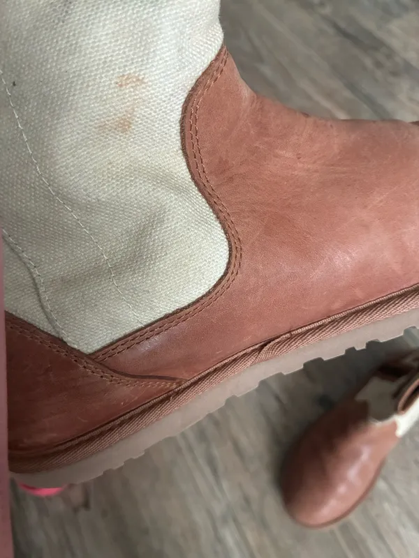 UGG Brown Leather and Cream Canvas Women's Ankle Boots - Image 11