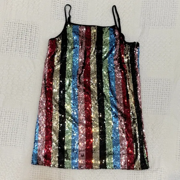 medium sequin multicolor striped mini dress metallic D4 2921 Blue - Image 10