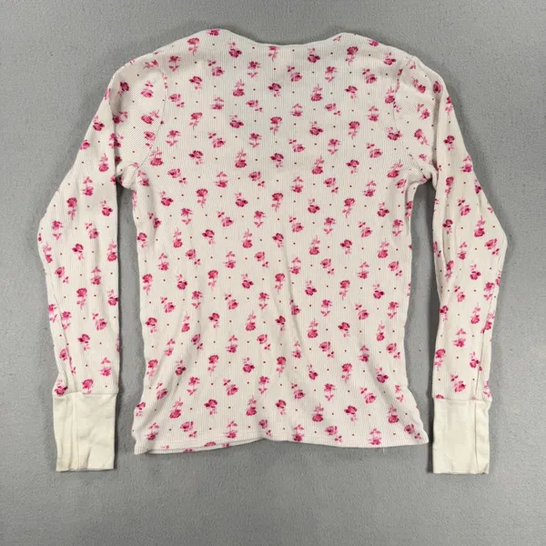 Victorias Secret Pink Floral Thermal Waffle Knit Henley Top Cream XS - Image 2