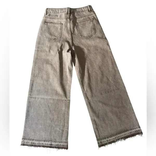 Dazy-Less Brown Ultra Wide Leg Baggy Urban Frayed Raw Hem Drawstring Denim Jeans - Image 2