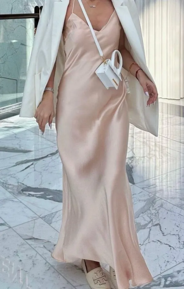 Zara maxi midi dress wedding dusty rose satin effect slip party evening - Image 2