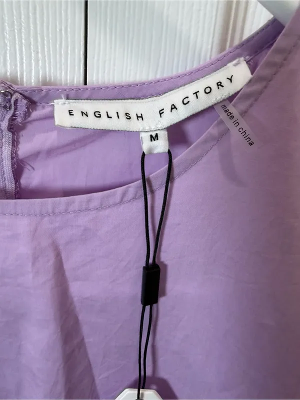 English Factory Puff Sleeve Babydoll Mini Dress Lavender M NWT - Image 3