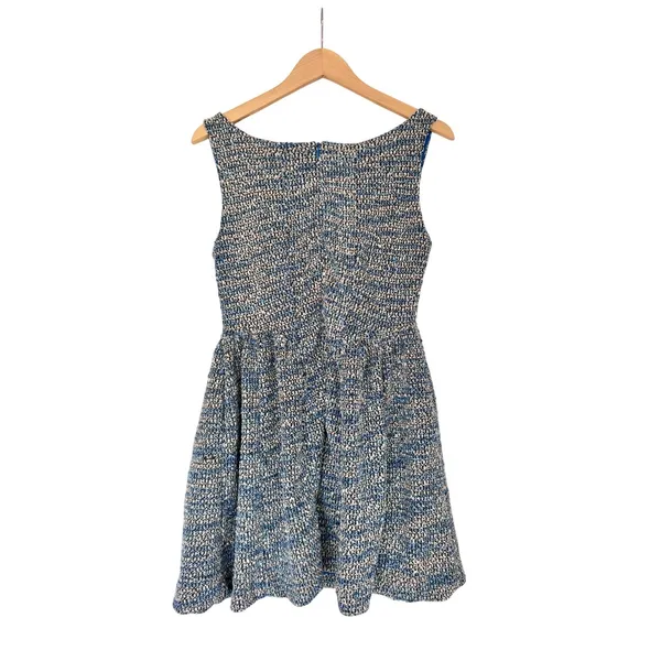 Taylor Blue White Tweed Bow Detail Mini Dress Square Neck Fit Flare Size 8P NEW - Image 3