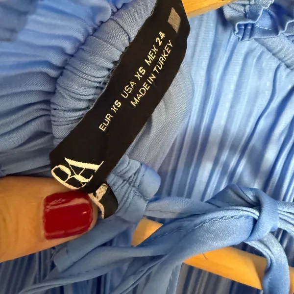 Zara Solid Blue Plisse Pleated Ruffle Neck Sleeveless Blogger Office Top Size XS - Image 9