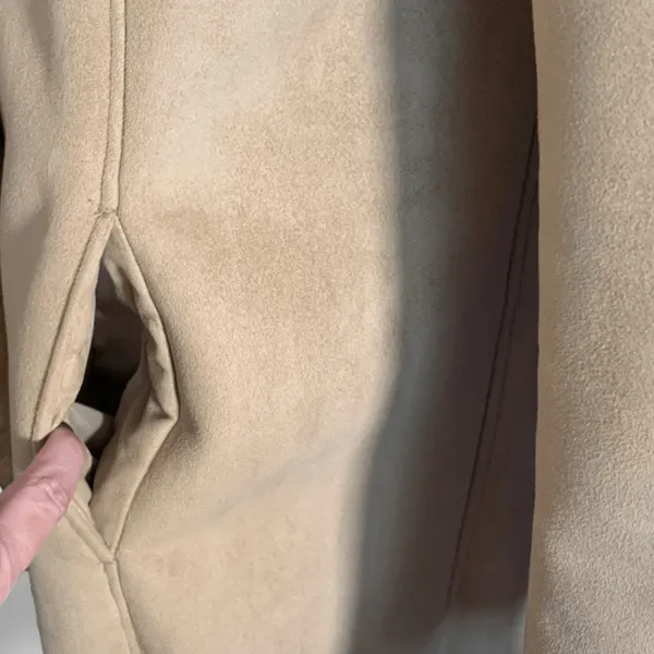 Vintage 90s Longline Cream Vegan Suede Leather Coat Faux Fur Collar Trim Large‎ - Image 5