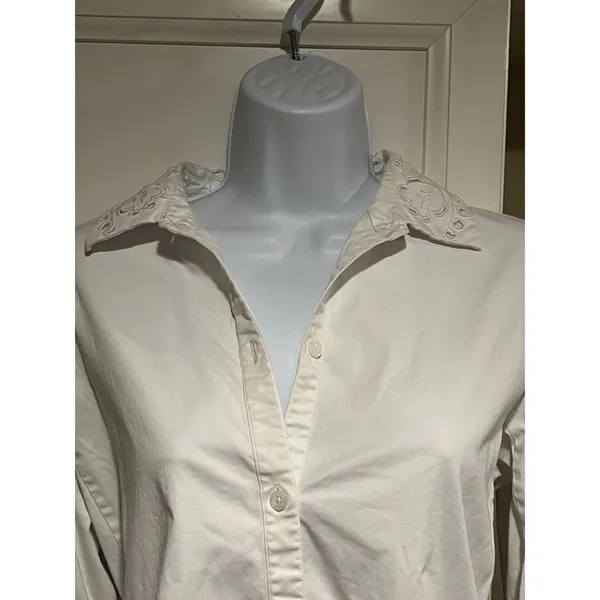 Kate Spade New York Poplin Cutwork Shirt White Button Down Eyelet Sleeve Size 8 - Image 10