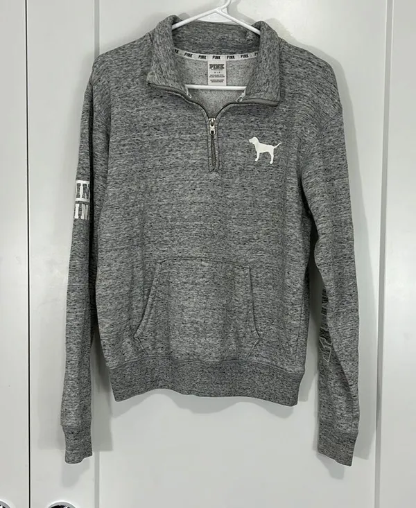Victoria's Secret Pink Small Gray Quarter Zip Funnel Neck Sweatshirt w/Pocket - Image 3