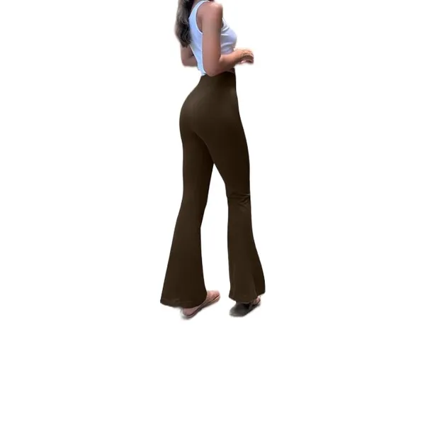 High Waisted Dark Brown Flare Yoga Leggings - Image 3