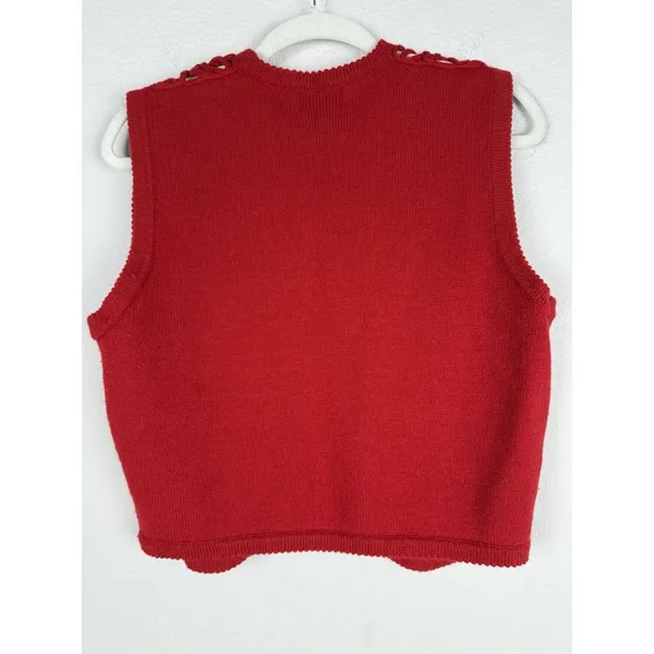 Koret Y2k Women's Medium Lambs Wool Sweater Vest Red‎ Preppy Academia Retro - Image 2
