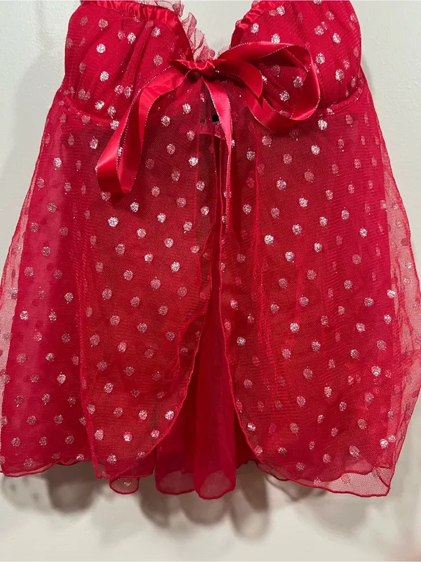 Victoria's Secret Red Sheer Polka Dot Babydoll Chemise Size 34B - Image 3