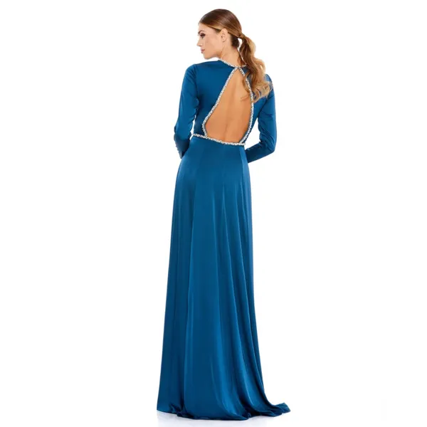 Ieena for Mac Duggal Sapphire Long Sleeve Jewel Trimmed Charmeuse Gown- NWT‎ - Image 3