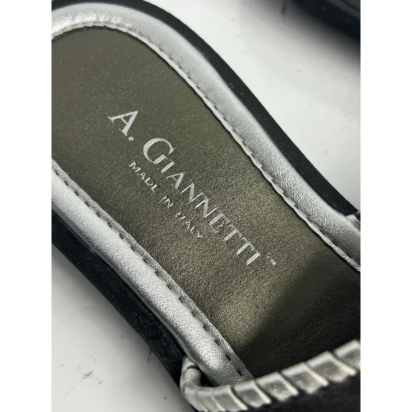A. Giannetti Italian Leather Thong Sandals Pewter Silver Whipstitch Womens 9M - Image 10