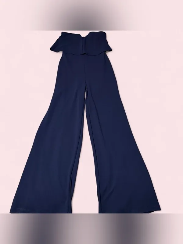 Lulu's Strapless Navy V-Notch Wide-Leg Jumpsuit - Image 3