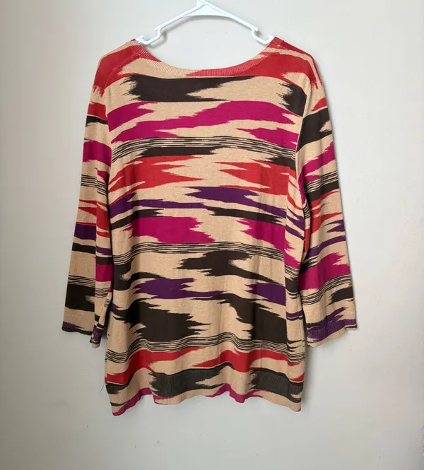 Isaac Mizrahi Live XL Abstract Multicolor Knit Sweater 3/4 Sleeve - Image 2