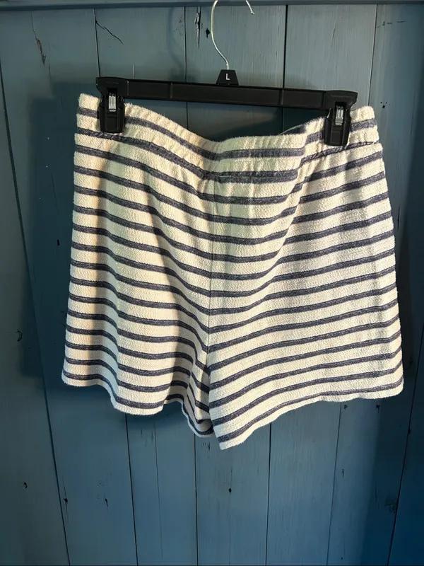 Old Navy Cream & Blue Striped Pull-On / Drawstring Shorts | Size Large - Image 3