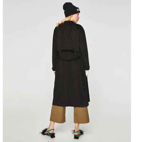 Zara Faux Suede Black Belted Trench Coat M - Image 3
