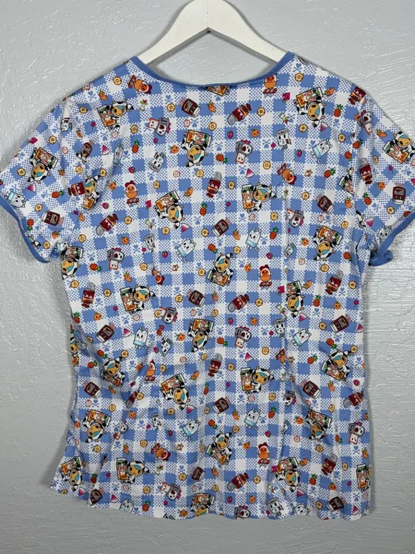 Koi Tokidoki Women L Summer Picnic Eve Scrub Top Shirt Stretch Pockets 1017TKD - Image 4
