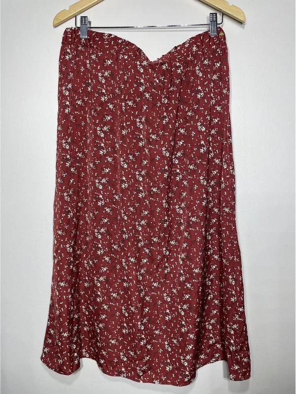 Burgundy Ditsy Floral Midi Skirt Cottagecore Coquette Boho A-Line Festival 12 - Image 5