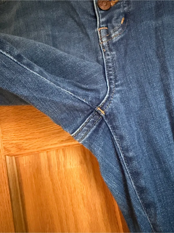 Madewell Cali Demi Boot Button Fly Jeans Blue Denim Raw Frayed Hem Size 31 - Image 5