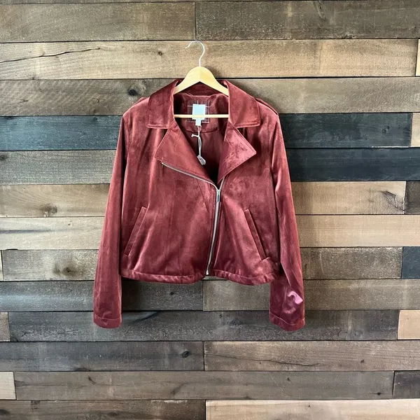 LC Lauren Conrad Velvet Moto Jacket Zip Front in Rose – Size L - Image 2