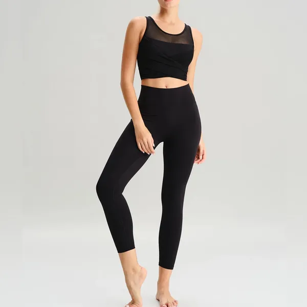 Berlook Activewear Black Mesh Cross-Front Tank Top - Light Support - Image 6