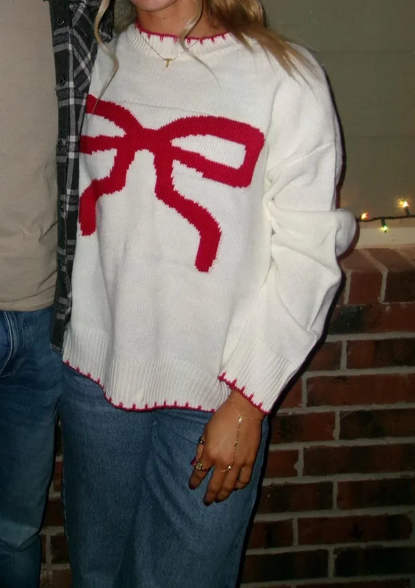 SheIn white bow sweater - Image 2
