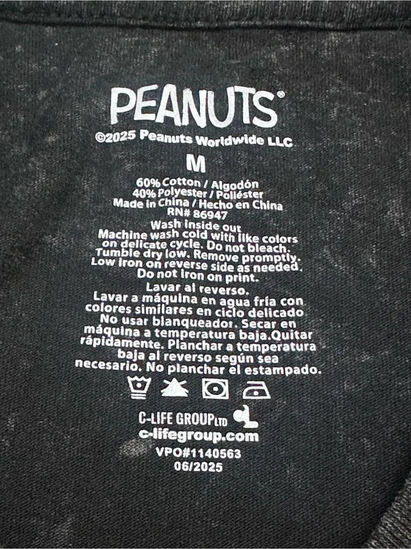 Peanuts Black Halloween Graphic Tee with Orange Moon M - Image 3