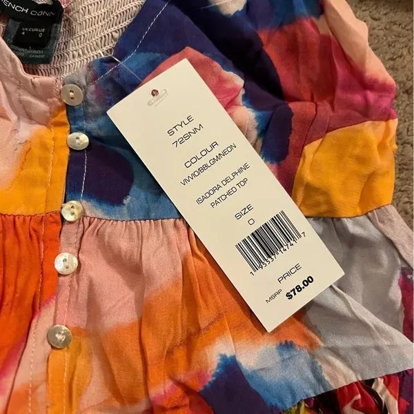 French Connection Vivviola Bubble Gum Multi Color Cami Peplum Top Sz 0 - Image 6
