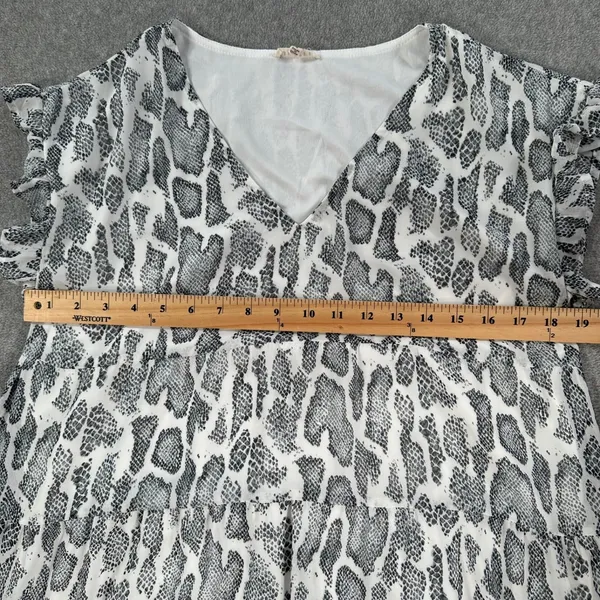 Jodifl Women's Small V-Neck Babydoll Mini Dress Animal Snake Print Ruffle Sleeve - Image 6