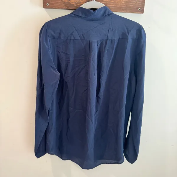 Uniqlo Womens Navy Blue 100% Silk Long Sleeve Button Down Blouse Size Small - Image 4