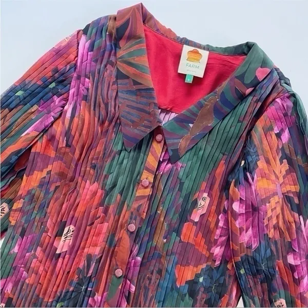 NEW Farm Rio Women’s Bird Flowers Pleated Shirt Multicolor - Image 10