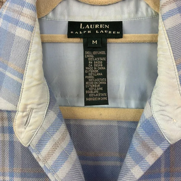 Lauren Ralph Lauren Wool Blue Plaid Button Down‎ Shirt Jacket Women M Classic - Image 4