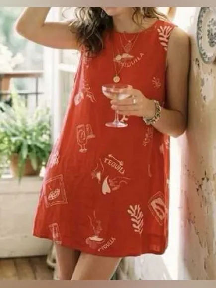 Paper heart tequila shift dress linen roundneck pockets doodles anthropologie - Image 6