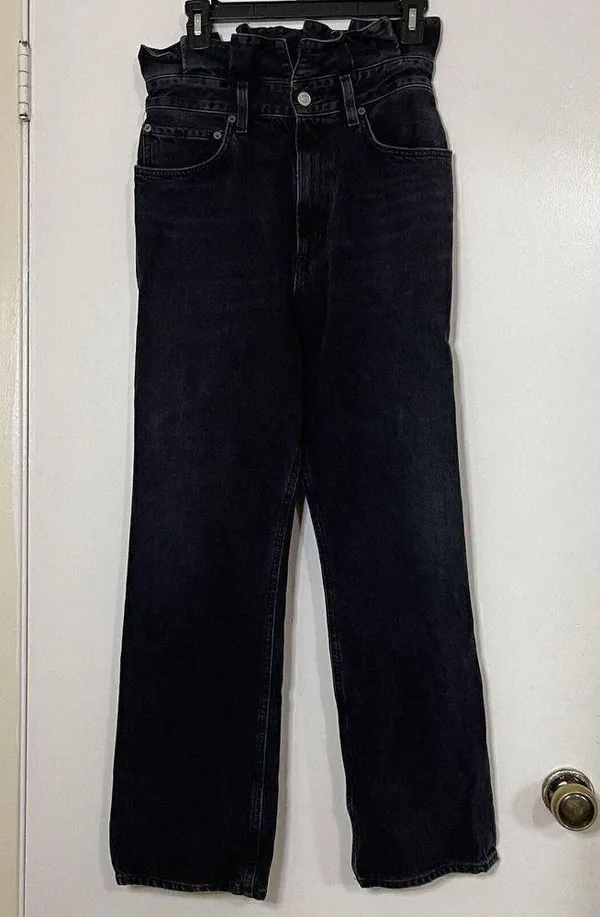 AGOLDE lettuce waist High waist black wash 90's denim jeans size US 29 - Image 2