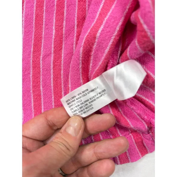 Universal Threads womens linen blend pink stripe cropped shirt. Size M. beach - Image 4