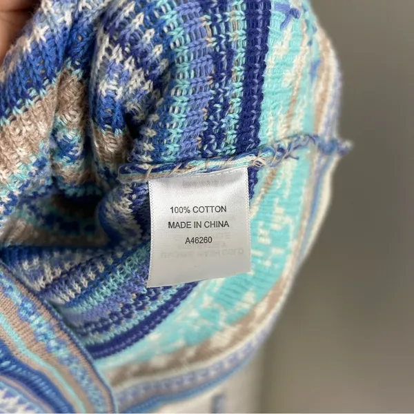 Blue Patterned Knit Cardigan Sweater Size L - Image 7