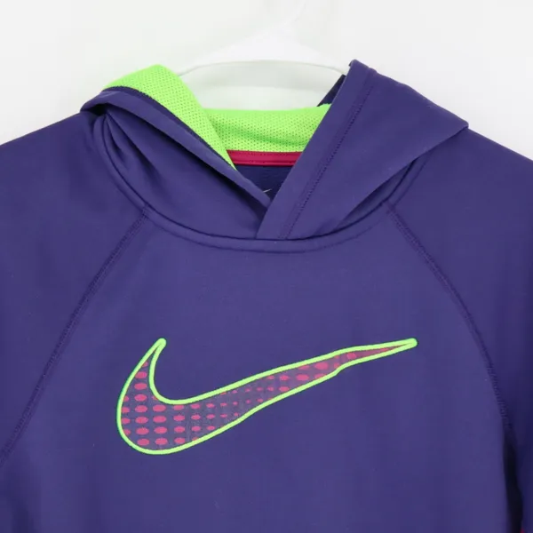 Nike Women's Therma-Fit Hoodie Size Medium Big Swoosh Purple Pink Athletic Green - Image 4