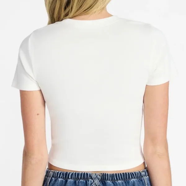 No Boundaries Womens Puppy‎ Graphic Baby Tee Cream White Ribbed Crop Top Size M - Image 6